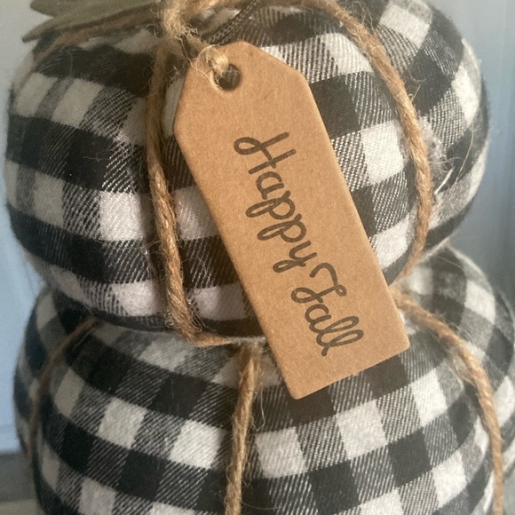 NWT- Happy Fall Tag- Black & White Buffalo Check Fabric Triple Stacked Pumpkins - Picture 7 of 17